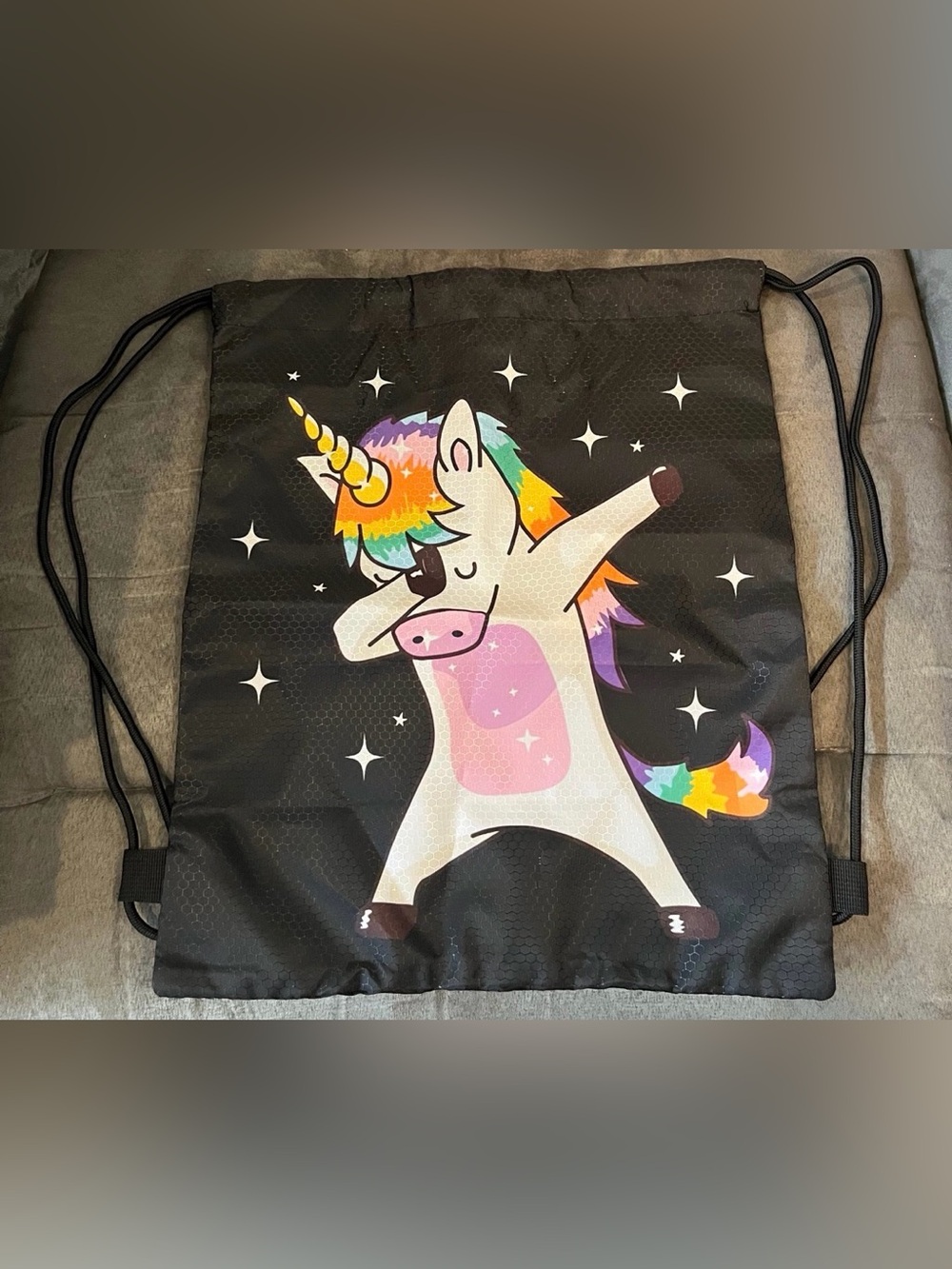 Unicorn Dabbing Nylon Drawstring Bag NWOT